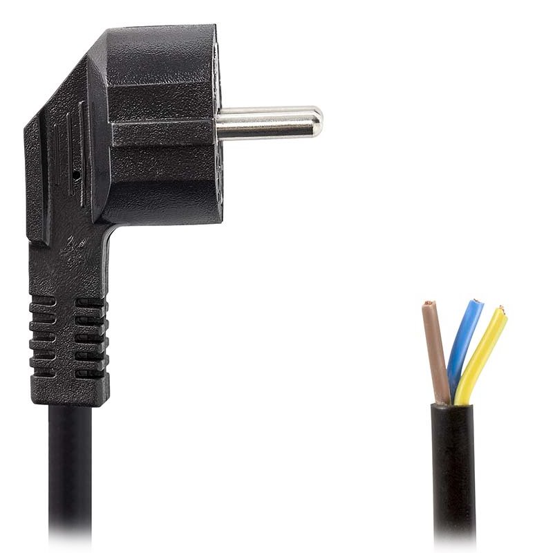 NEDIS napájecí kabel/ Typ F zástrčka - otevřený/ přímý/ úhlový/ černý/ bulk/ 3m