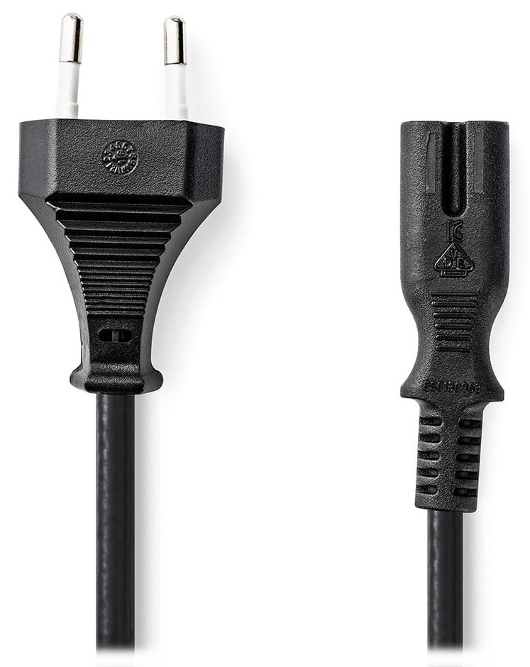 NEDIS napájecí kabel pro adaptéry/ Euro zástrčka - konektor IEC-320-C7/ přímý-přímý/ dvoulinka/ černý/ bulk/ 0,5m