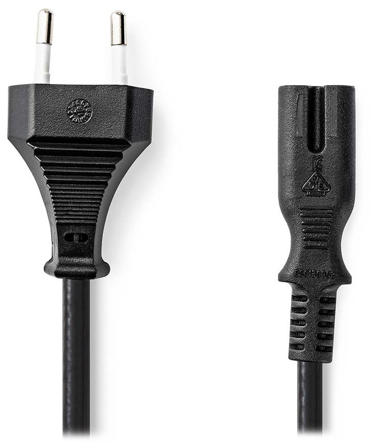 NEDIS napájecí kabel pro adaptéry/ Euro zástrčka - konektor IEC-320-C7/ přímý-přímý/ dvoulinka/ černý/ bulk/ 1m