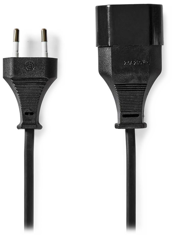 NEDIS napájecí kabel pro adaptéry/ Euro zástrčka - Euro zásuvka/ přímý-přímý/ dvoulinka/ černý/ bulk/ 2m
