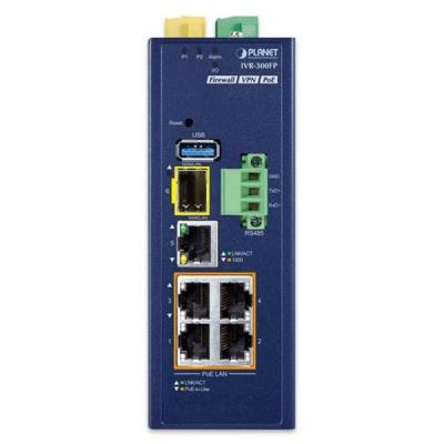Planet IVR-300FP Enterprise router/FW VPN/VLAN/QoS/HA/AP kontr, 2xWAN(SD-WAN), 3xLAN,1xSFP,4xPoE, IP30,-40/75st,48-54VDC