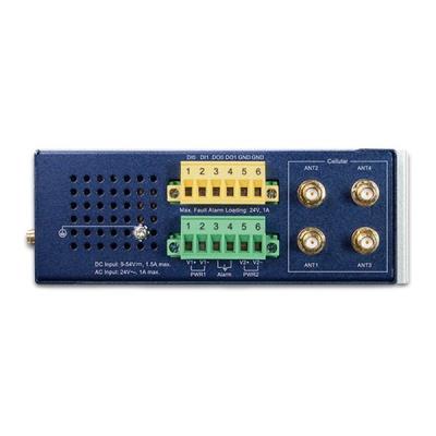 Planet dual 5G/LTE bezpečnostní brána, 2xWAN + 3xLAN/1xSFP, DI/DO, GPS, WiFi, DIN, IP30, -45/+75°C, dual 9-54VDC