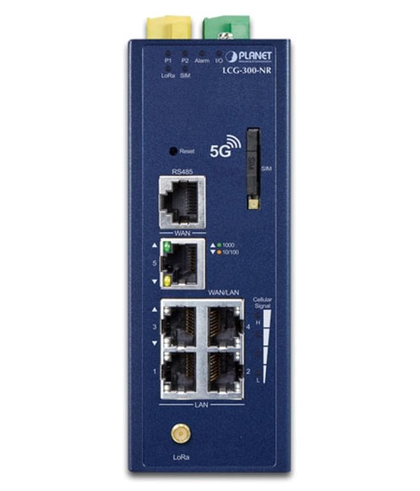 Planet LCG-300-NR IoT LoRaWAN průmyslová brána, 5G/4G, 5x LAN 1Gb, DIN, IP30, -40/+75C, 9-54VDC