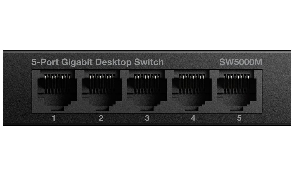 STRONG switch SW5000M/ 5x port Gigabit RJ45/ 10/100/1000 Mb/s/ 10 Gb/s/ 802.3i/u/ab/ kovové šasi/ černý