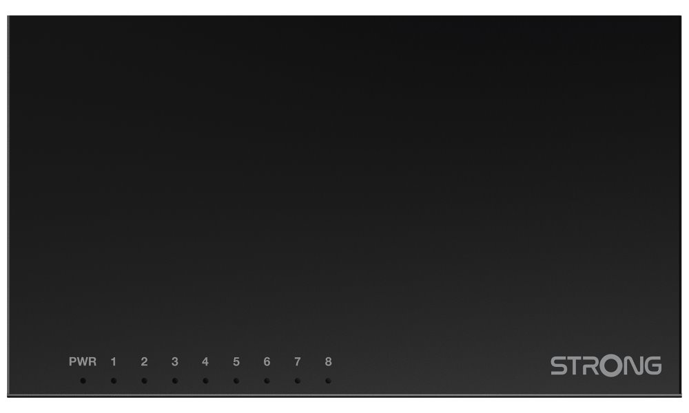 STRONG switch SW8000M/ 8x port Gigabit RJ45/ 10/100/1000 Mb/s/ 16 Gb/s/ 802.3i/u/ab/x/az/ kovové šasi/ černý