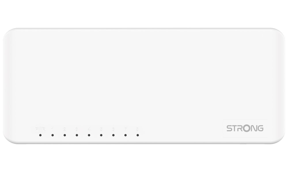 STRONG switch SW8000P/ 8x port Gigabit RJ45/ 10/100/1000 Mb/s/ 16 Gb/s/ 802.3i/u/ab/x/az/ plastové šasi/ bílý