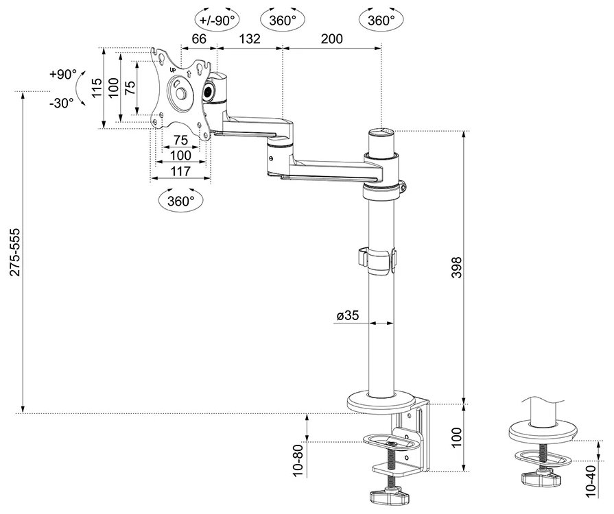 Neomounts DS60-425BL1 /Držák displeje/na stůl/17-27"/svorka+průchodka/3čepy/VESA 100X100/nosn.8kg/1 displej/černý