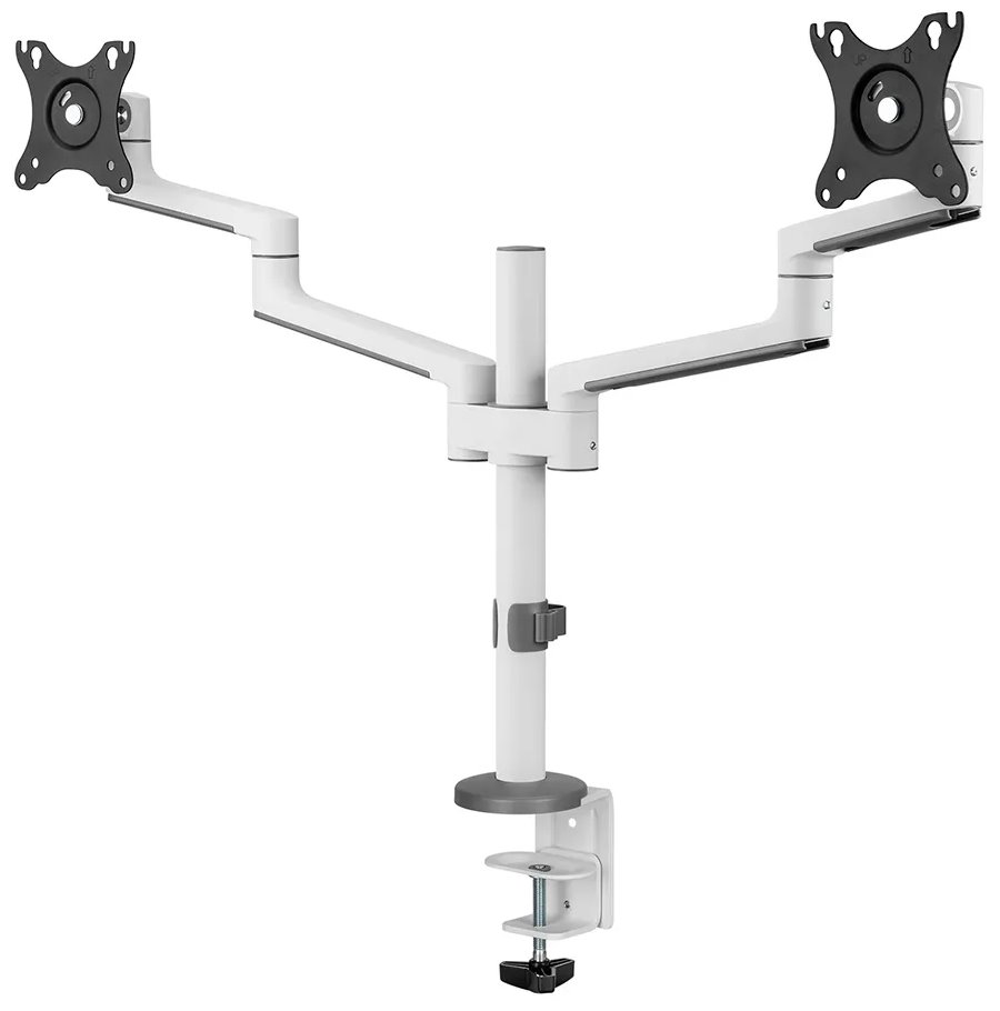 Neomounts DS60-425WH2 /Držák displeje/na stůl/17-27"/svorka+průchodka/3čepy/VESA 100X100/nosn.2x8kg/2 displeje/bílý
