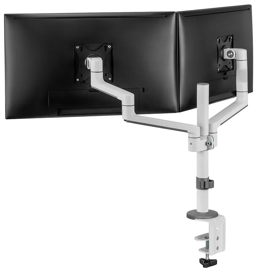 Neomounts DS60-425WH2 /Držák displeje/na stůl/17-27"/svorka+průchodka/3čepy/VESA 100X100/nosn.2x8kg/2 displeje/bílý