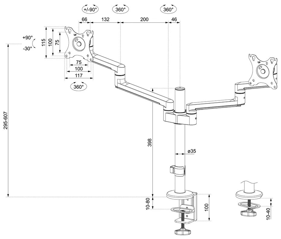Neomounts DS60-425WH2 /Držák displeje/na stůl/17-27"/svorka+průchodka/3čepy/VESA 100X100/nosn.2x8kg/2 displeje/bílý