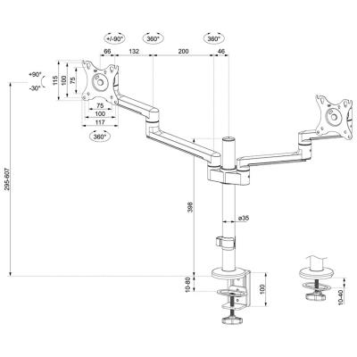 Neomounts DS60-425WH2 /Držák displeje/na stůl/17-27"/svorka+průchodka/3čepy/VESA 100X100/nosn.2x8kg/2 displeje/bílý