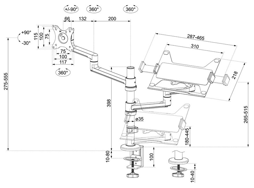 Neomounts DS20-425BL2/Držák displeje a notebooku/na stůl/17-27"; 11,6-17,3"/svorka+průch./VESA 100X100/nosn. 8+5kg/černý
