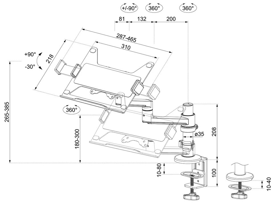 Neomounts DS20-425BL1 /Držák notebooku/na stůl/11,6-17,3"/svorka+průchodka/3čepy/nosn.5kg/černý