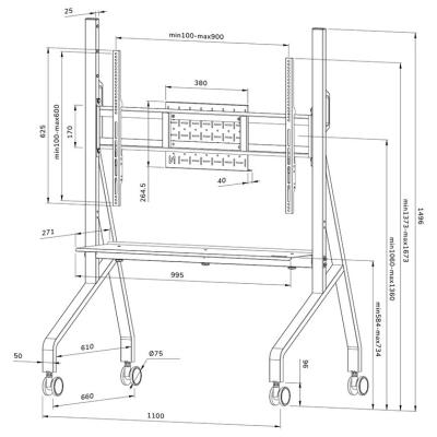 Neomounts FL50-525WH1 /Držák displeje/vozík/55-86"/4 kolečka/VESA 900X600/nosn. 76kg/nast.výšky/bílý