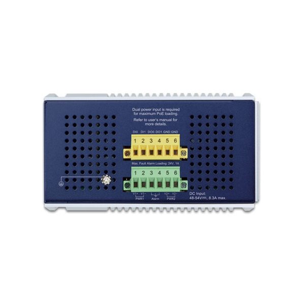 Planet IGS-6325-4UP2X průmyslový L3 switch, 4x2.5Gb, 2x10Gb SFP+, PoE 802.3bt 360W, 48-54VDC, -40~75°C, IP30, fanless