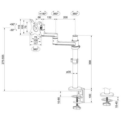 Neomounts DS60-425WH1 /Držák displeje/na stůl/17-27"/svorka+průchodka/3čepy/VESA 100X100/nosn.8kg/1 displej/bílý