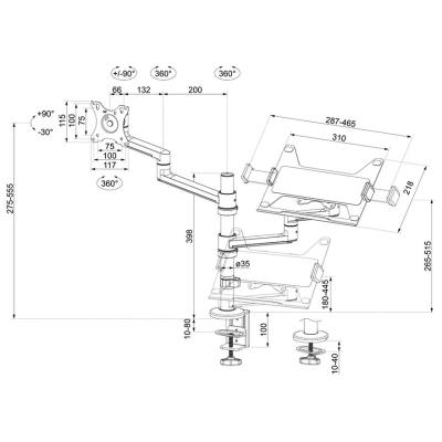 Neomounts DS20-425BL2/Držák displeje a notebooku/na stůl/17-27"; 11,6-17,3"/svorka+průch./VESA 100X100/nosn. 8+5kg/černý