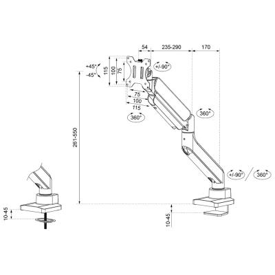 Neomounts DS70PLUS-450BL1/Držák zakřiveného displeje/na stůl/17-49"/svorka+průch./VESA 100X100/nosn.18kg/plyn.píst/1 dis