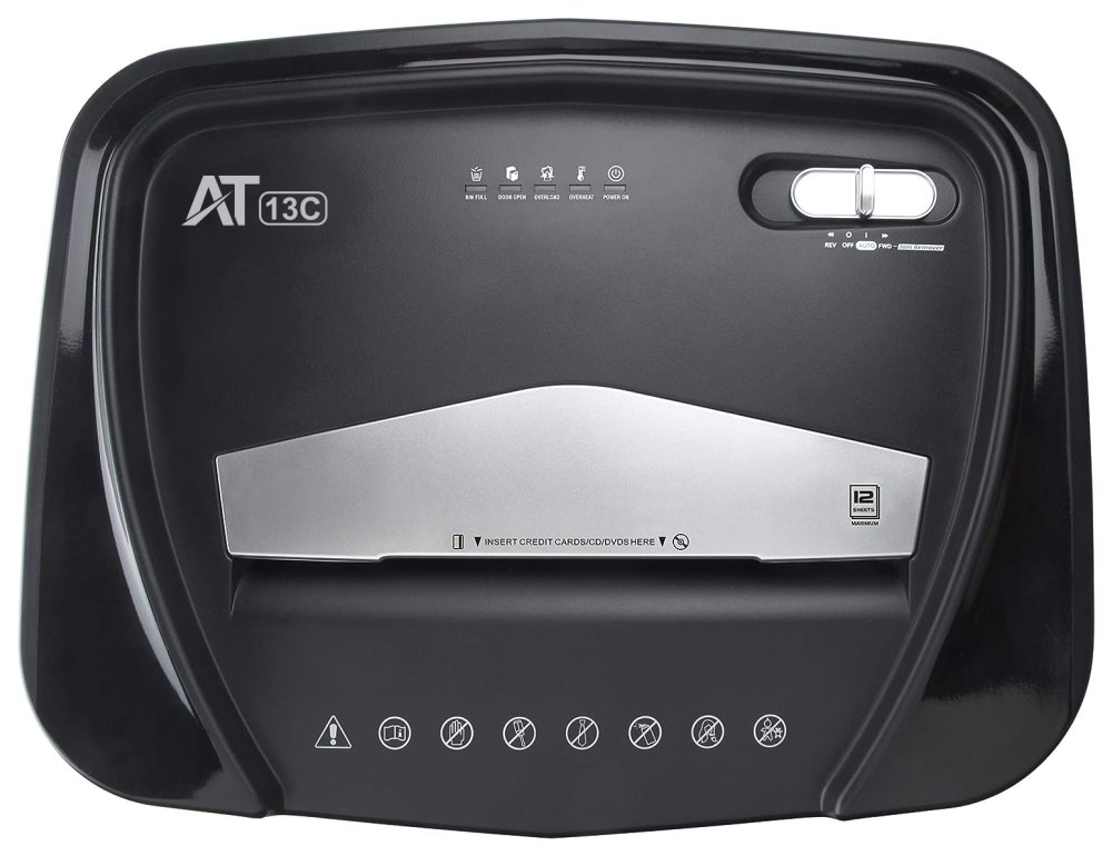 AT skartovač AT-13C/ řez 4x12 mm/ pracovní síře 225 mm/ kapacita 13 listů/ objem koše 19 l/ stupeň utajení P4/ černý