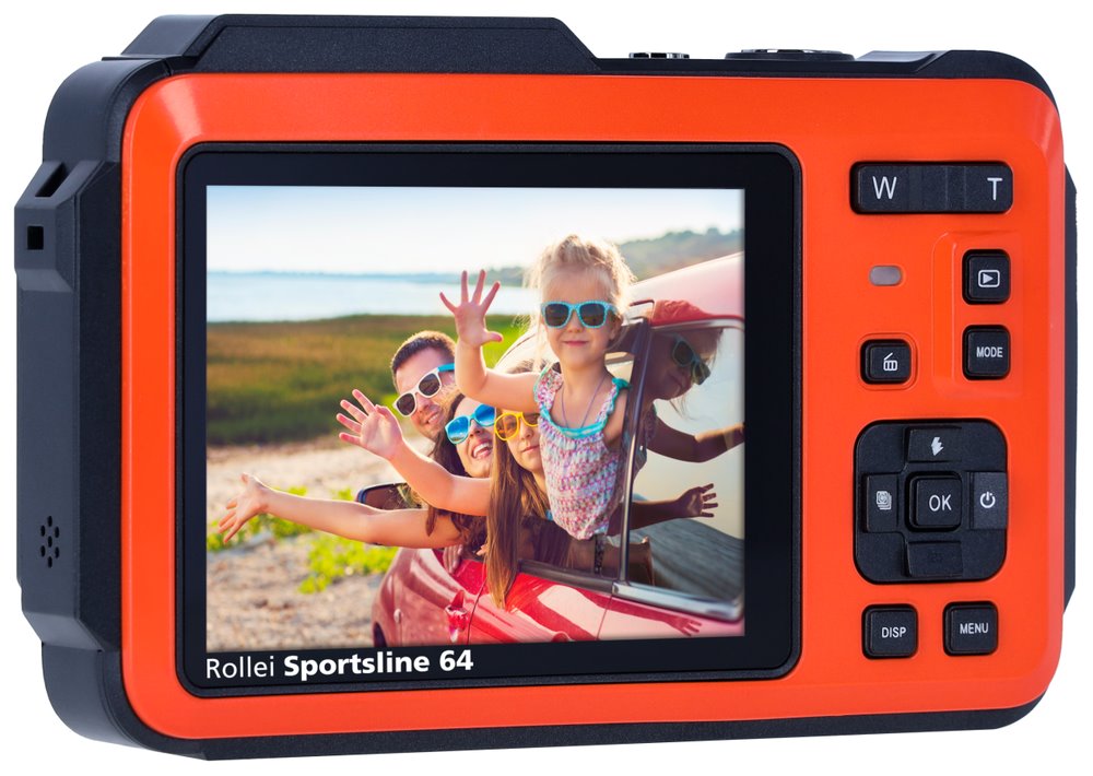 Rollei Sportsline 64 Selfie/ 64 MPix/ 16x zoom/ 2,8" LCD+ 2"LCD/ 4K video/ Voděodolný 5m/ Oranžový