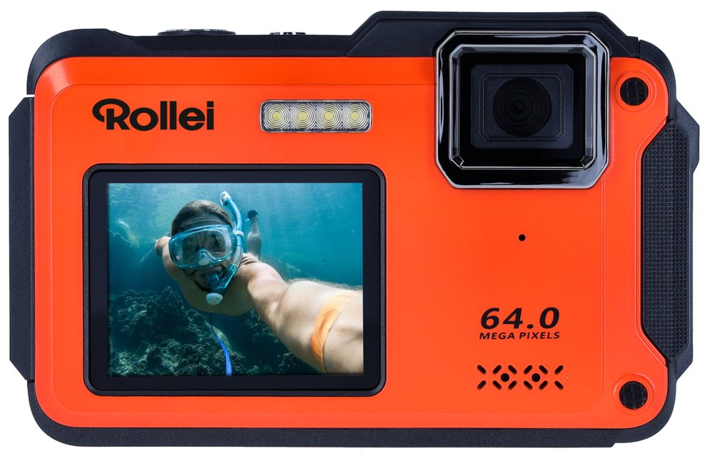 Rollei Sportsline 64 Selfie/ 64 MPix/ 16x zoom/ 2,8" LCD+ 2"LCD/ 4K video/ Voděodolný 5m/ Oranžový