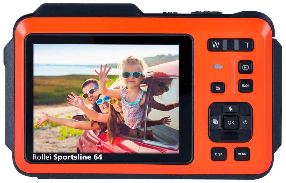 Rollei Sportsline 64 Selfie/ 64 MPix/ 16x zoom/ 2,8" LCD+ 2"LCD/ 4K video/ Voděodolný 5m/ Oranžový
