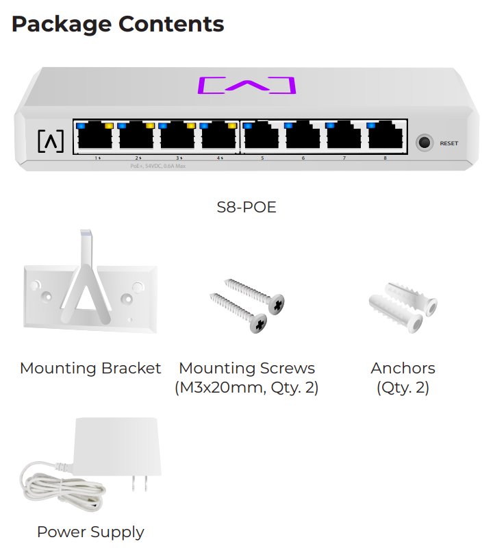 ALTA Switch 8 POE - 8x Gbit RJ45, 4x PoE+ (PoE budget 60W)