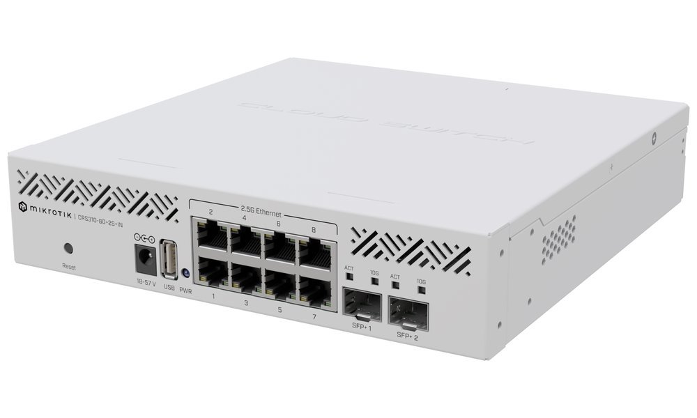 MikroTik Cloud Router Switch CRS310-8G+2S+IN, 256MB RAM, 8x 2,5 GbE, 2x SFP+, USB 3.0, L5