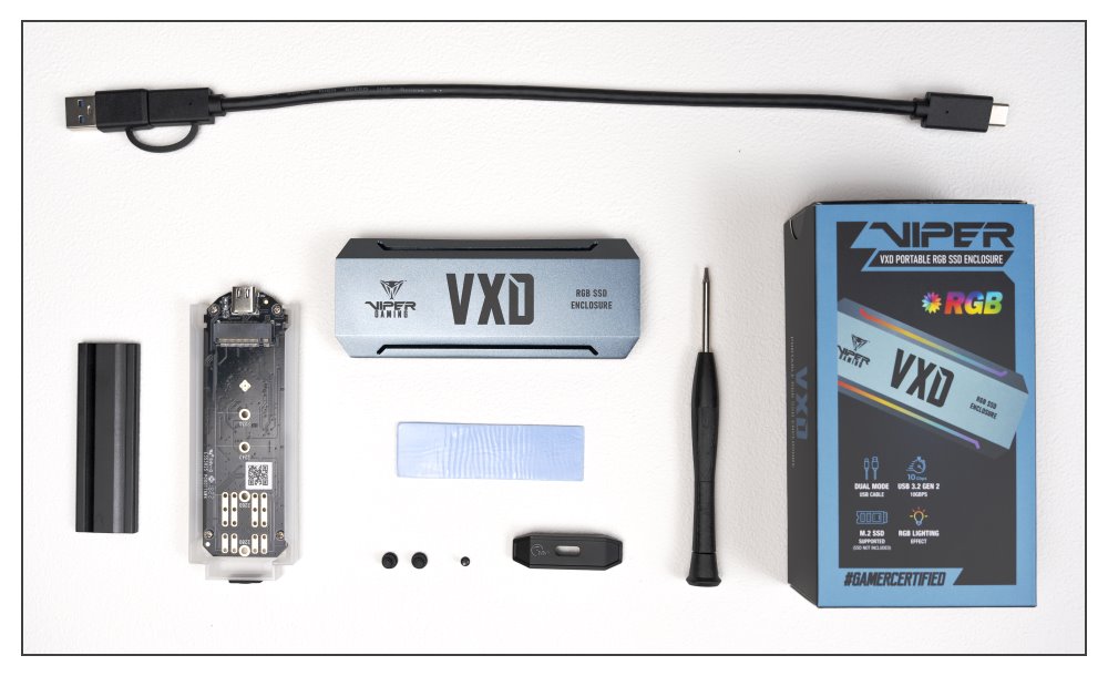 PATRIOT VXD Portable RGB SSD Enclosure / RGB rámeček pro PCIe NVMe SSD/ USB-C Gen 3.2 / hliníkový