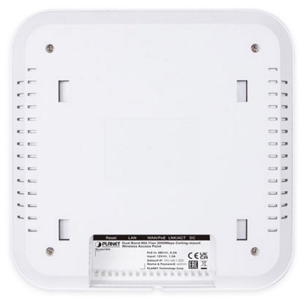 Planet WDAP-C3000AX, 2.4/5GHz Wi-Fi 6 AP, 802.11ax (3Gb/s), 2x 1Gb, 4x 4dBi, MESH, VLAN, multi-SSID, 256 klientů, PoE