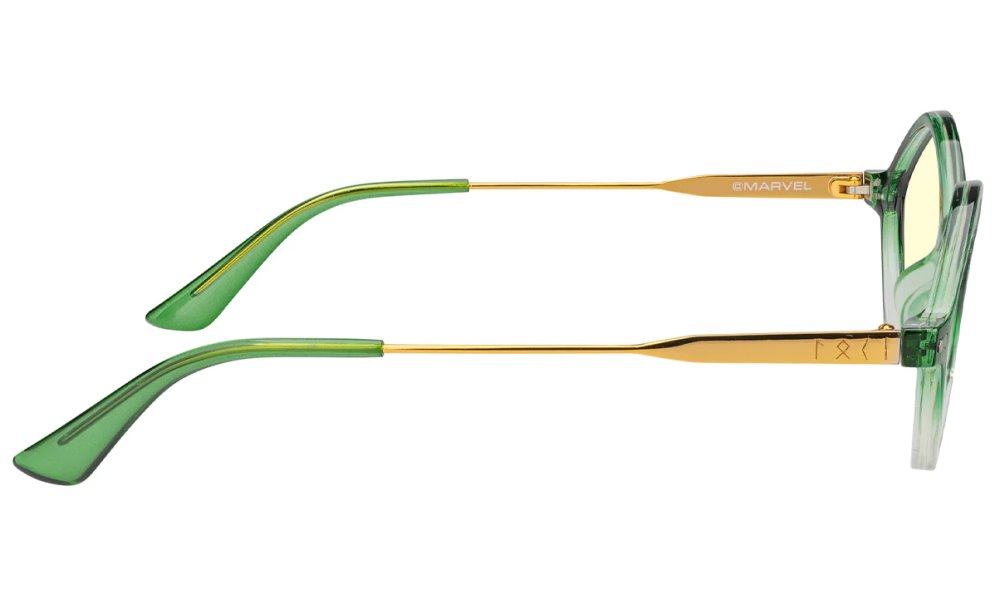 GUNNAR kancelářské/herní brýle LOKI ASGARD EDITION - MARVEL EMERALD-GOLD * jantarová skla * BLF 65 * GUNNAR focus