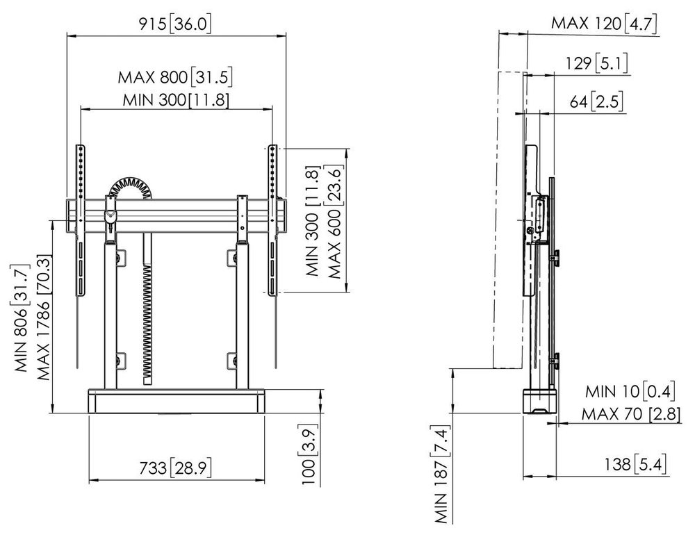 Vogels RISE Elektrický TV lift s montáží podlaha-stěna, rychlost 50 mm/s černý