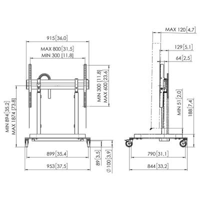 Vogels RISE Elektrický pojízdný TV lift, standardní kolečka, rychlost 80 mm/s černý