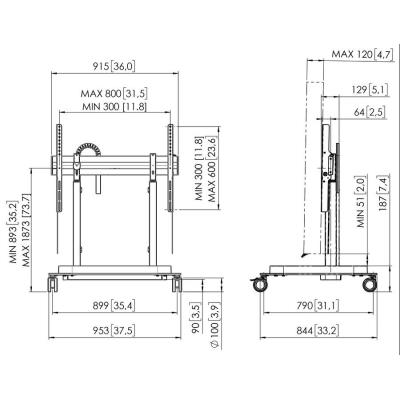 Vogels RISE Elektrický pojízdný TV lift, prémiová kolečka, rychlost 50 mm/s černý