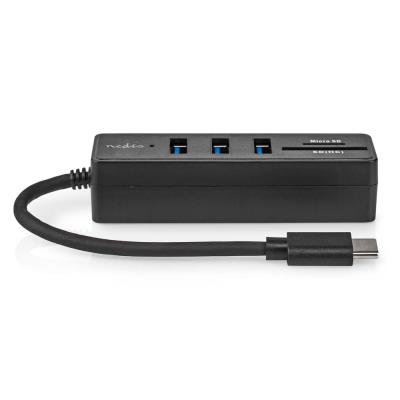 NEDIS USB hub/ zástrčka USB-C zástrčka/ 3x zásuvka USB-A/ 5 Portů/ USB 3.2 Gen 1/ 5 Gbps/ SD & MicroSD/ černý/ blistr
