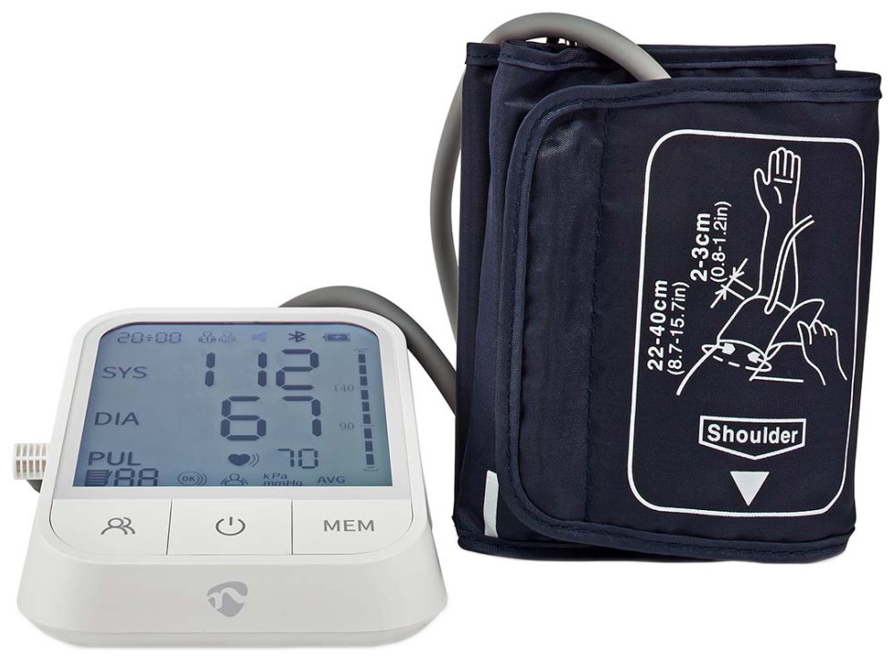 NEDIS chytrý tlakoměr/ Rameno/ Bluetooth/ LCD displej/ detekce nepravidelného srdečního tepu/ detekce nošení manžety/ in