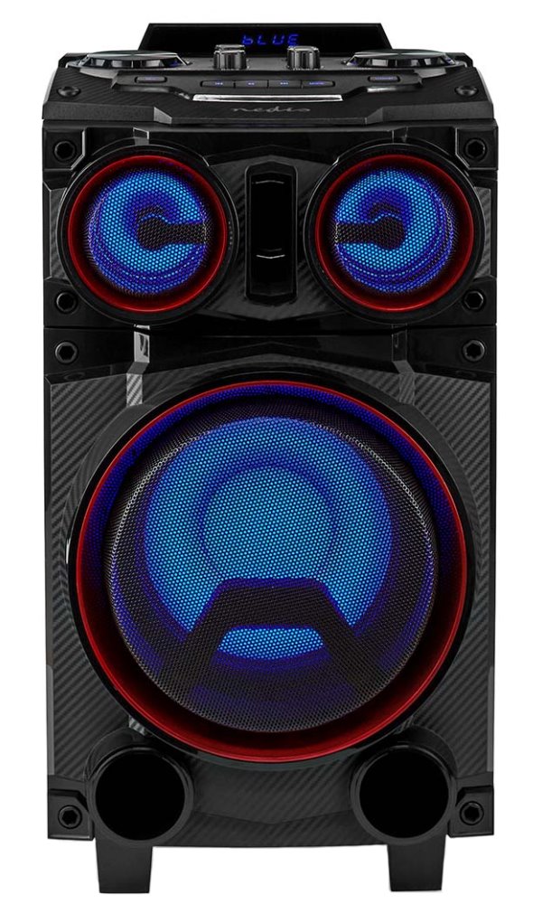 NEDIS párty reproduktor/ výkon 120 W/ Bluetooth/ doba přehrávání na baterie 6,5 hod/ držadlo/ párty osvětlení/ evkalizér