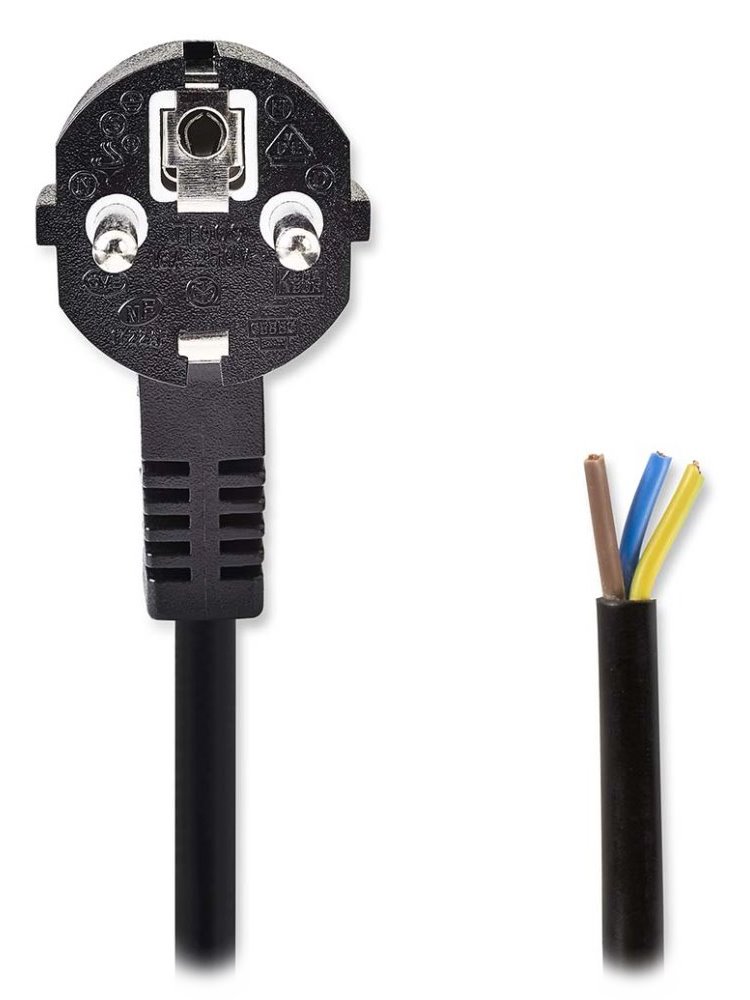 NEDIS napájecí kabel/ zástrčka Typ F/ úhlový - přímý/ poniklovaný/ černý/ bulk/ 1,8m