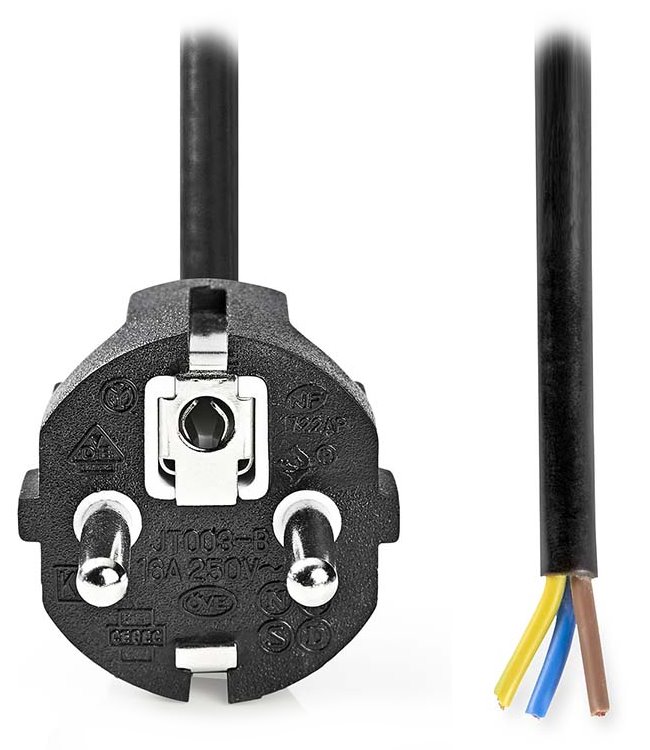 NEDIS napájecí kabel/ zástrčka Typ F/ přímý - přímý/ poniklovaný/ černý/ bulk/ 3m