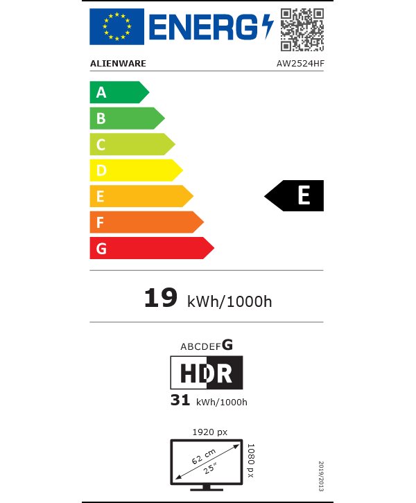 DELL AW2524HF Alienware/ 25" LED/ 500Hz/ 16:9/ 1920x1080/ FHD/ IPS/ 1000:1/ 1ms/ 4x USB/ 2xDP/ HDMI/ 3Y Basic on-site