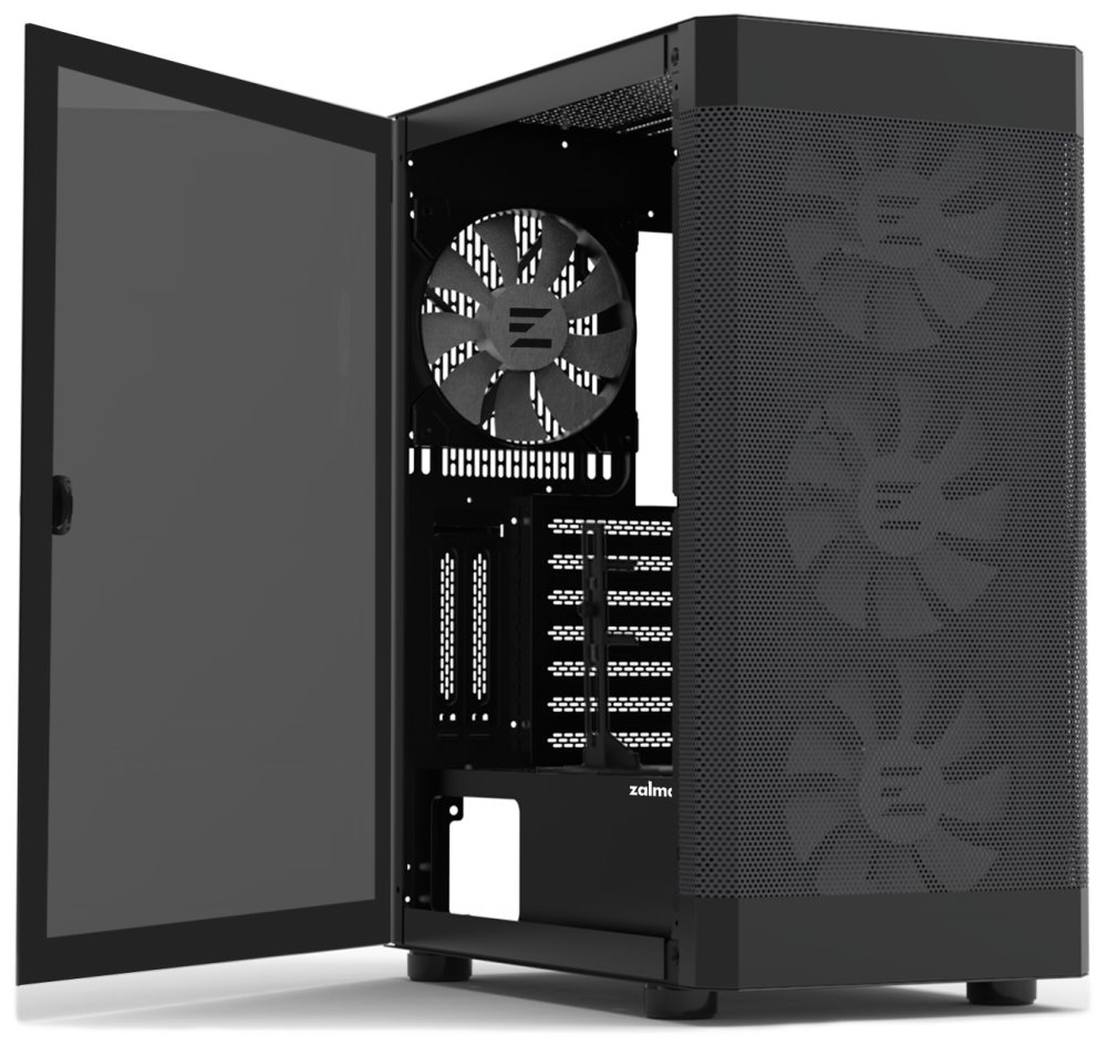 Zalman skříň i4 TG / Middle Tower / 4x 140 mm RBG LED fan / 2x USB 3.0 / 1x USB 2.0 / mesh panel / tvrzené sklo / černá