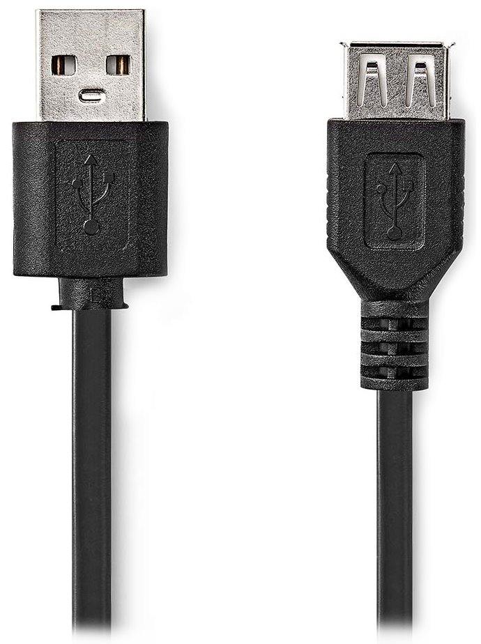 NEDIS prodlužovací kabel USB 2.0/ zástrčka USB-A - zásuvka USB-A/ poniklované konektory/ černý/ bulk/ 1m