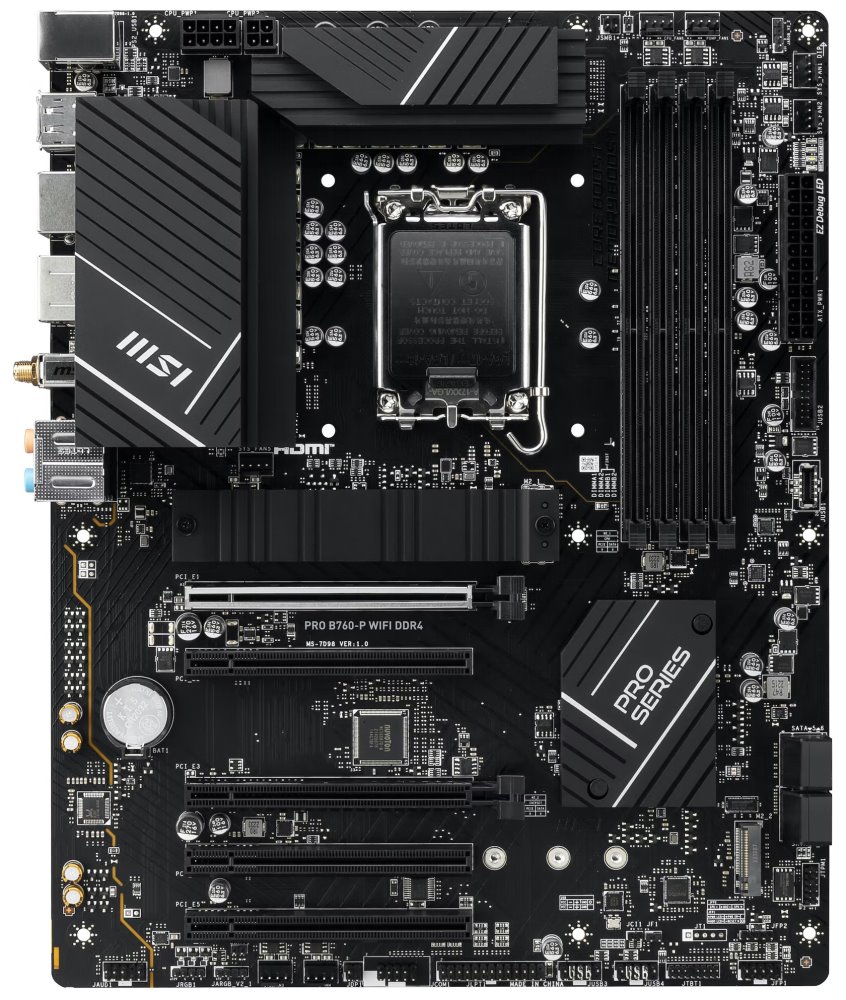 OPRAVENÉ - MSI PRO B760-P WIFI DDR4 / Intel B760 / LGA1700 / 4x DDR4 / 2x M.2 / HDMI / DP / USB-C / WiFi / ATX 
