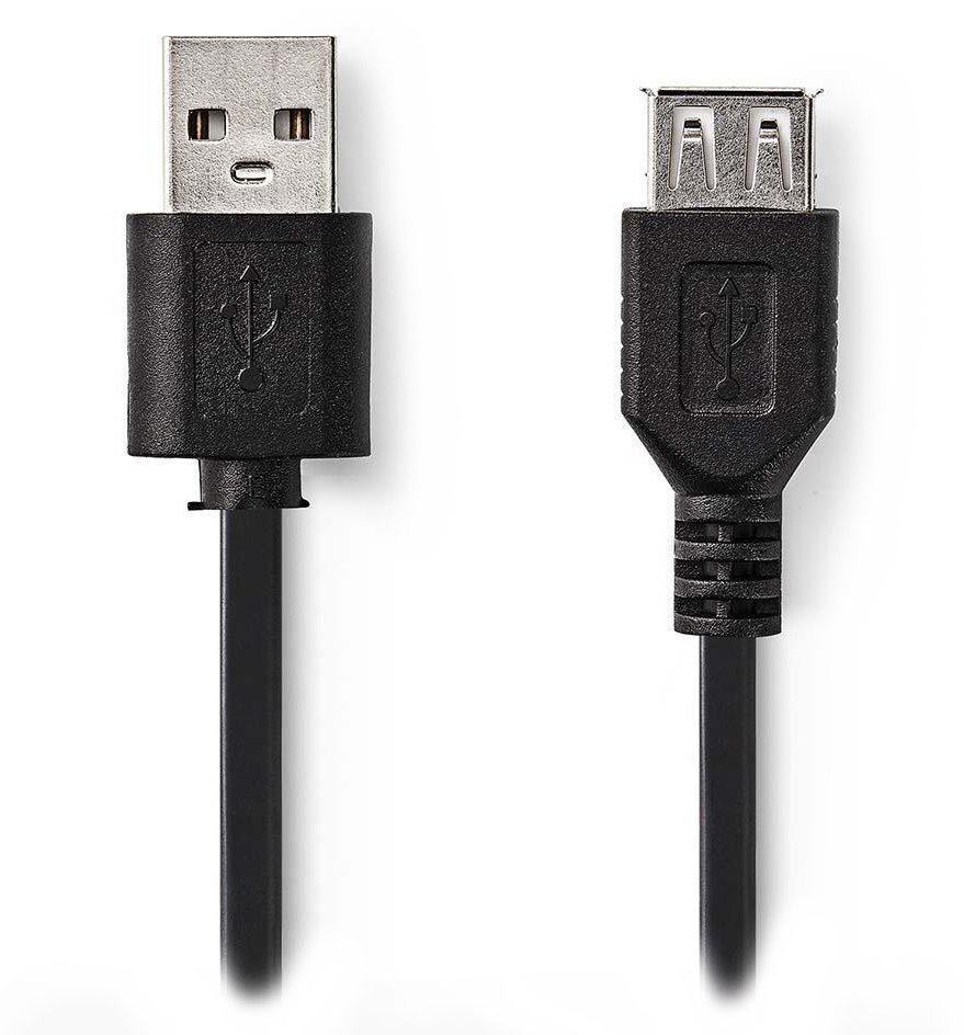 NEDIS prodlužovací kabel USB 2.0/ zástrčka USB-A - zásuvka USB-A/ poniklované konektory/ černý/ bulk/ 2m