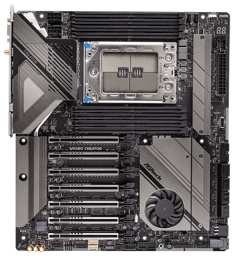 ASRock WRX80 Creator / AMD WRX80 / 8x DDR4 DIMM / 2x M.2 / 1x U.2 / 2x TB4 / 2x MiniDP / 2x 10GLAN / WiFi / EATX