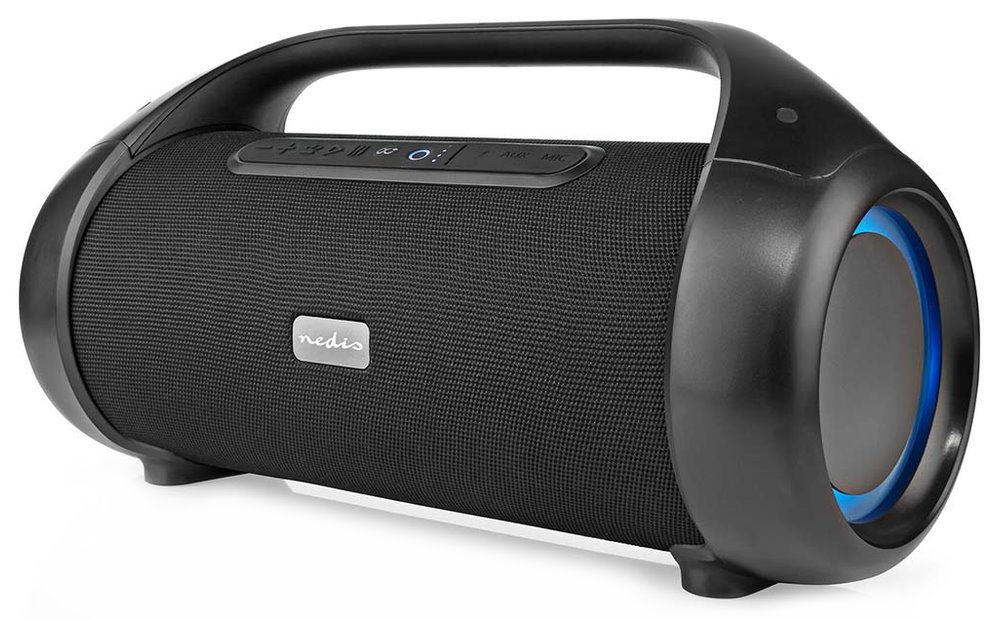 NEDIS párty reproduktor/ 2.0/ výkon 120 W/ Bluetooth 5.0/ AUX/ USB-C/ USB-A/ 3,5 mm jack/ 1x 6,35 mm/ IPX5/ ABS/ černý