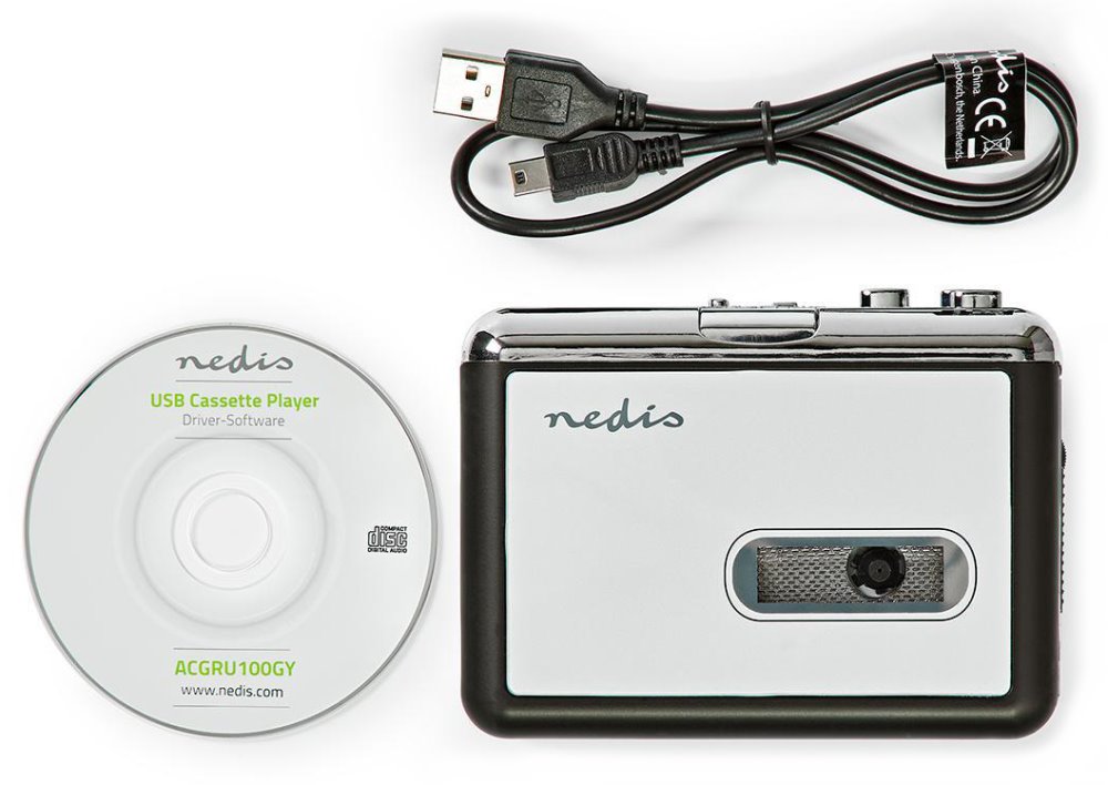 NEDIS kazetový převodník/ výstup 1x 3,5 mm/ 1x mini USB/ napájení z USB/ černý