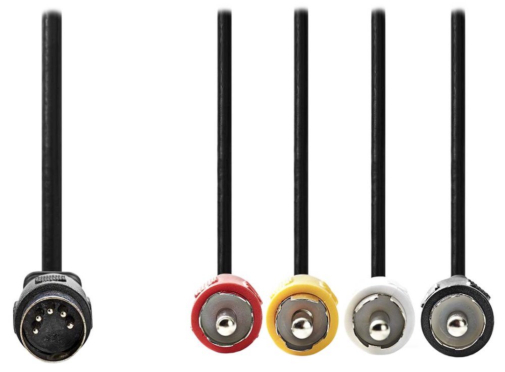 NEDIS redukční audio kabel DIN/ 5pin zástrčka DIN - 4× zástrčka RCA/ černý/ bulk/ 1m