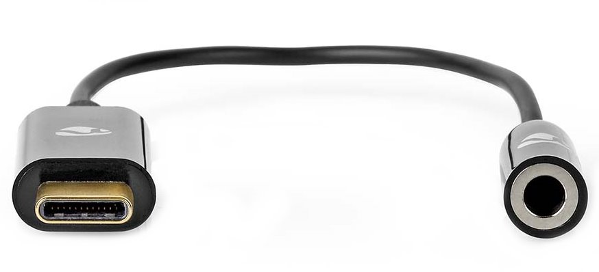 NEDIS USB-C adaptér/ USB-C zástrčka – 3,5 mm jack zásuvka + USB-C zásuvka/ černý/ box/ 15cm