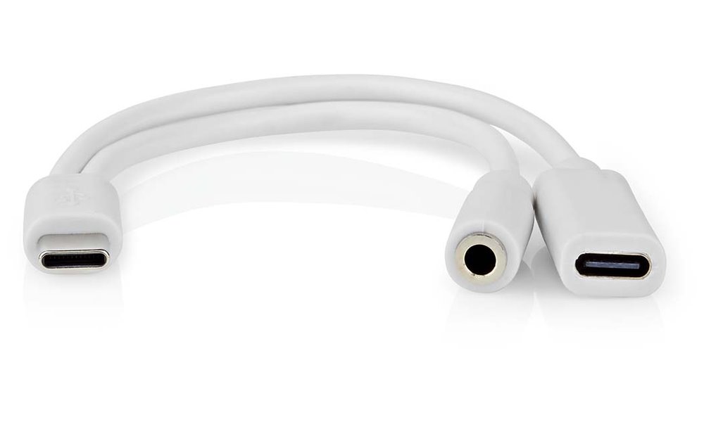 NEDIS USB-C adaptér/ USB-C zástrčka - USB-C zásuvka / 3,5 mm jack zásuvka/ bílý/ blistr/ 10 cm